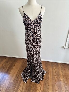 Mustard Seed Leopard Print Maxi Dress Open Back Bodycon Slip Dress L